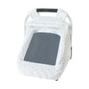 White breathable baby car seat cover with a sun shade and mosquito net
