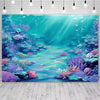Vibrant underwater scene featuring colorful coral, marine plants, and shimmering light rays.