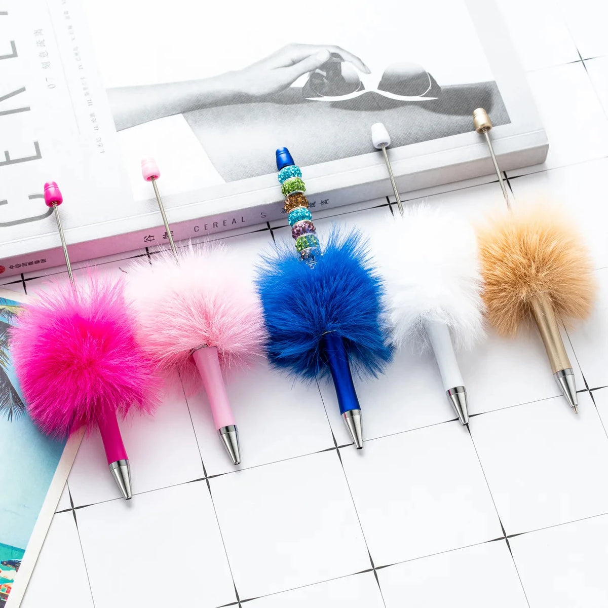 DIY Plush Bead Pens – Set of 20 Colorful Handmade Ballpoint Pens