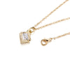 Gold-toned chain necklace with a square rhinestone charm and a jump ring clasp.