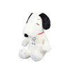 A white and black Snoopy plush toy with a red collar, designed for sleep and comfort.
