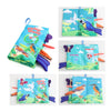 A set of soft fabric baby books featuring various animals like doves, parrots, and dragonflies.