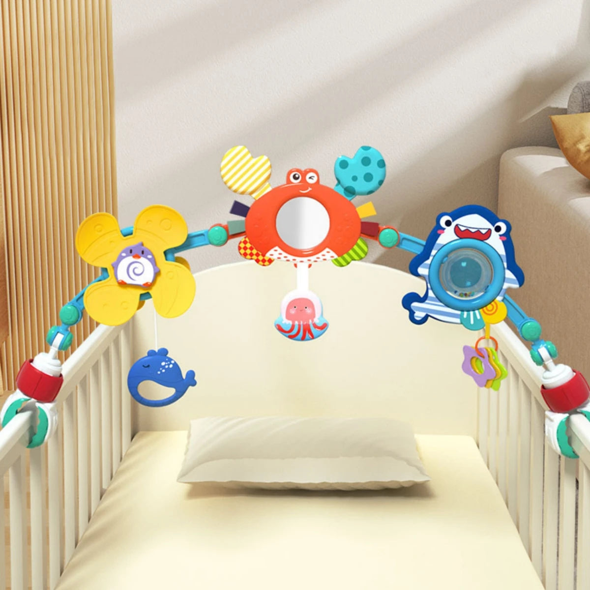 Sunflower Rainbow Baby Crib Toy with Foldable Arch