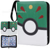 A green PU leather card binder with a black strap and a decorative sun design, shown alongside an open section of the binder.