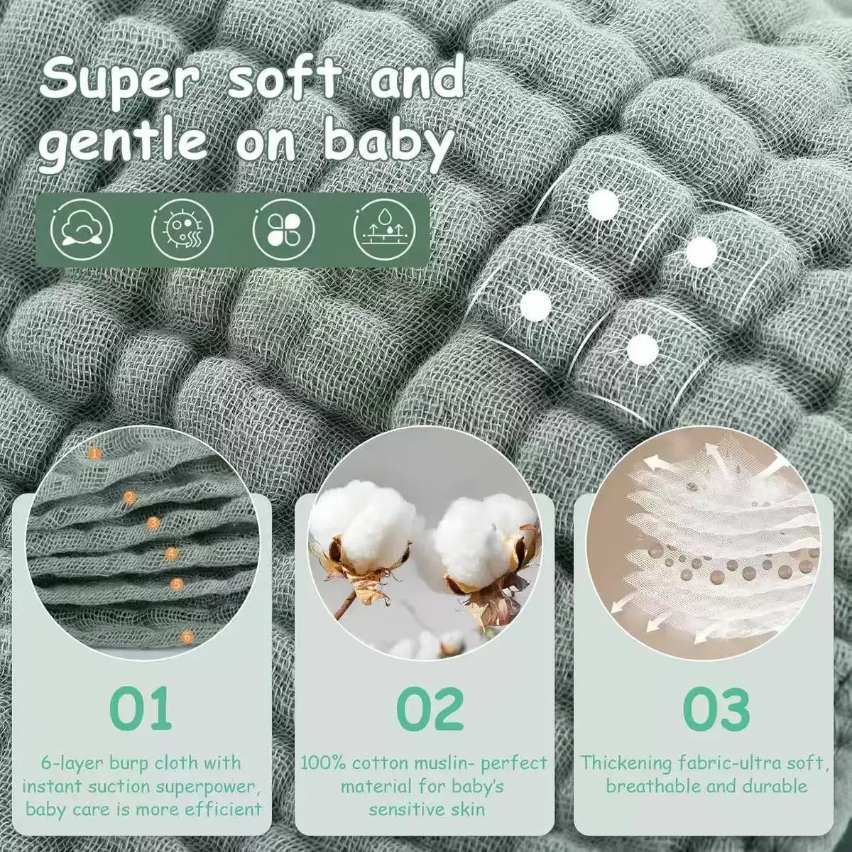 6-Layer Cotton Muslin Baby Burp Cloths (5-Pack)