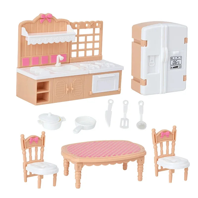 Mini Dollhouse Furniture Set – Bedroom & Kitchen Playset for Kids