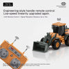 An orange engineering-style handle remote control for a mini RC construction vehicle set.