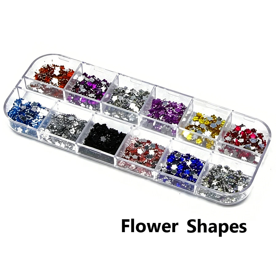 12-Color Glass AB Rhinestone Nail Art Kit