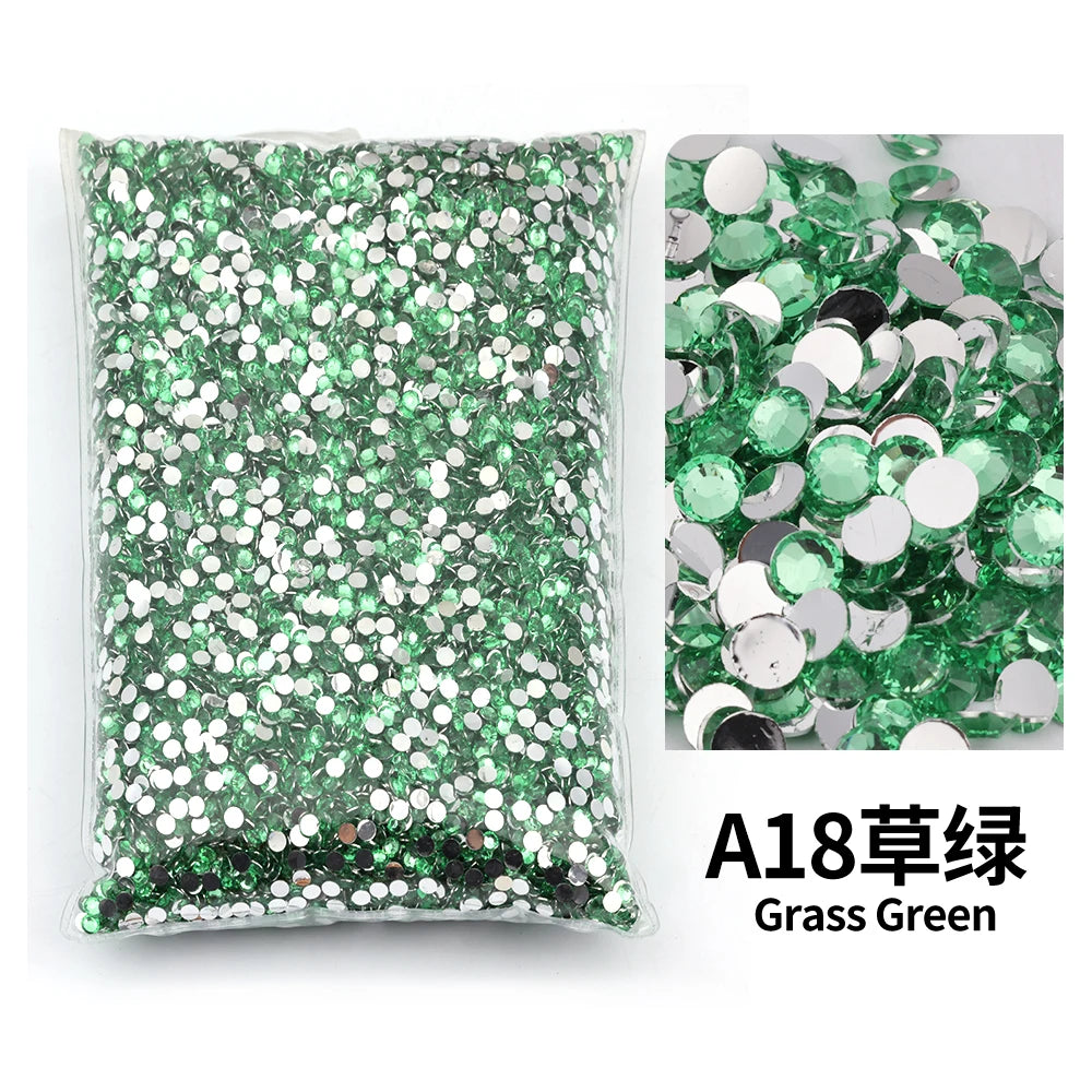 Bag of green flat-back resin rhinestones for DIY craft and nail art