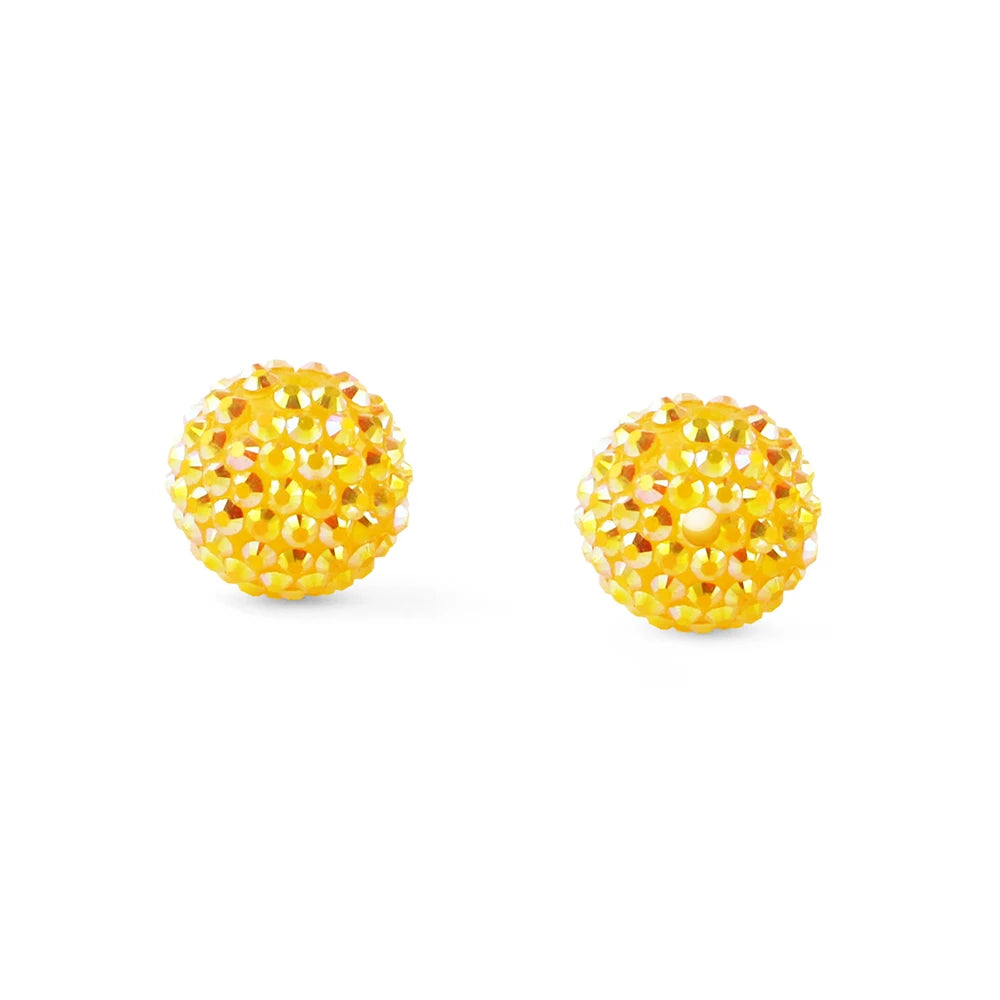 Two spherical balls of yellow and gold rhinestones for jewelry making
