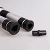 A set of black and silver laser lightsaber toy components, including a handle and blade sections.
