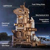 Kit modèle de vaisseau spatial en bois détaillé avec phare, zone de remplissage de carburant et bras mécanique