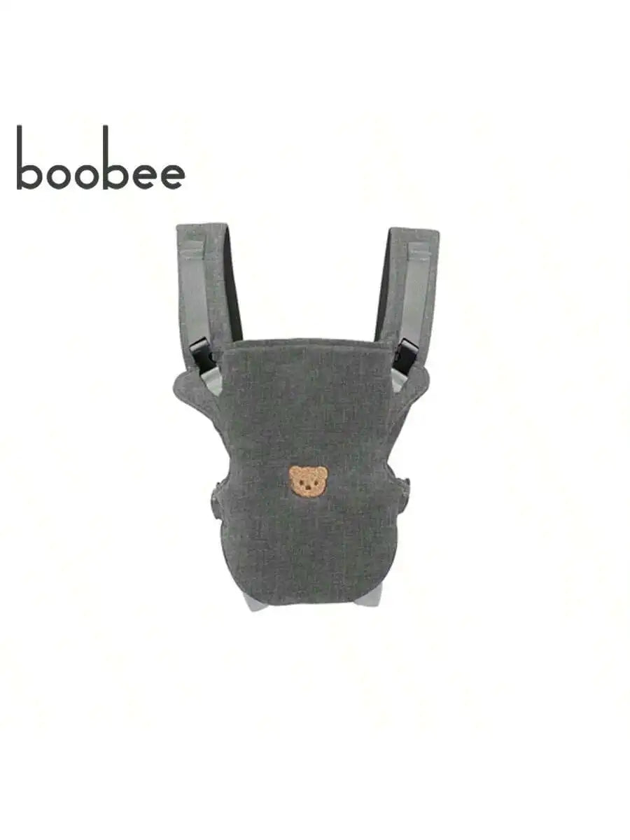 A gray ergonomic 4-in-1 baby carrier with adjustable straps.