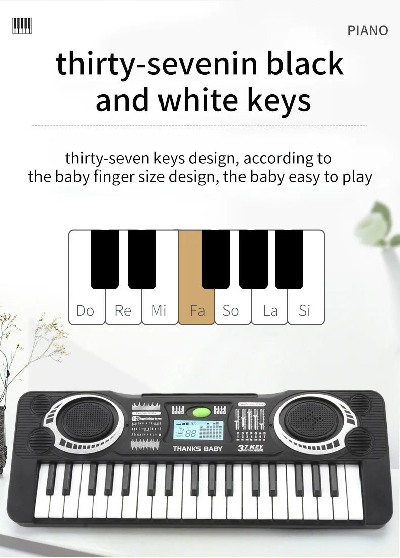 37-Key Electronic Keyboard Piano for Kids with LED Display