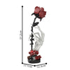 A building kit of a skeleton hand with a red rose bouquet on its hand.