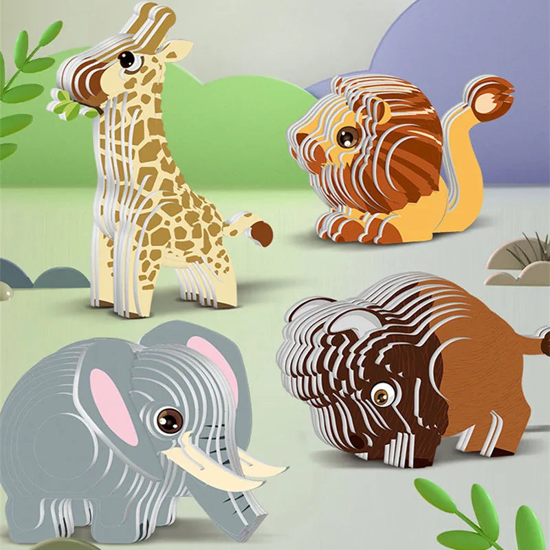 3D Paper Animal Puzzle Craft Kit – Lion, Tiger & Rabbit