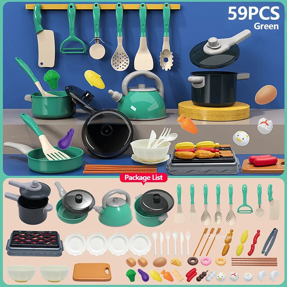 Kids Pretend Play Kitchen Set with Pots and Play Food