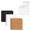 A set of square kraft jewelry display cards in white, black, and brown cardboard.