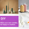 A collection of candles in various shades of green and pink, including pillar candles and decorative elements.