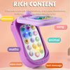 A purple educational talking puzzle phone with various buttons for learning sounds, numbers, and concepts.