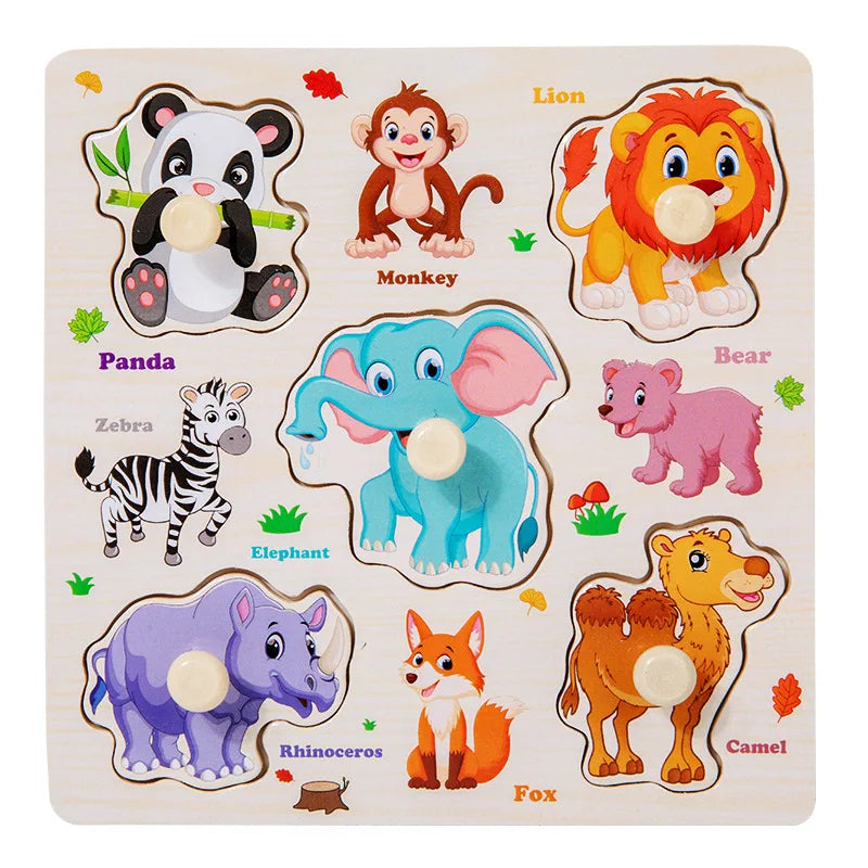 Toddler Wooden Puzzle Set - Animal, Traffic & Fruit Theme - Montessori Learning Toy