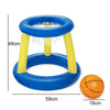 Blue inflatable water volleyball set with a net and an orange ball