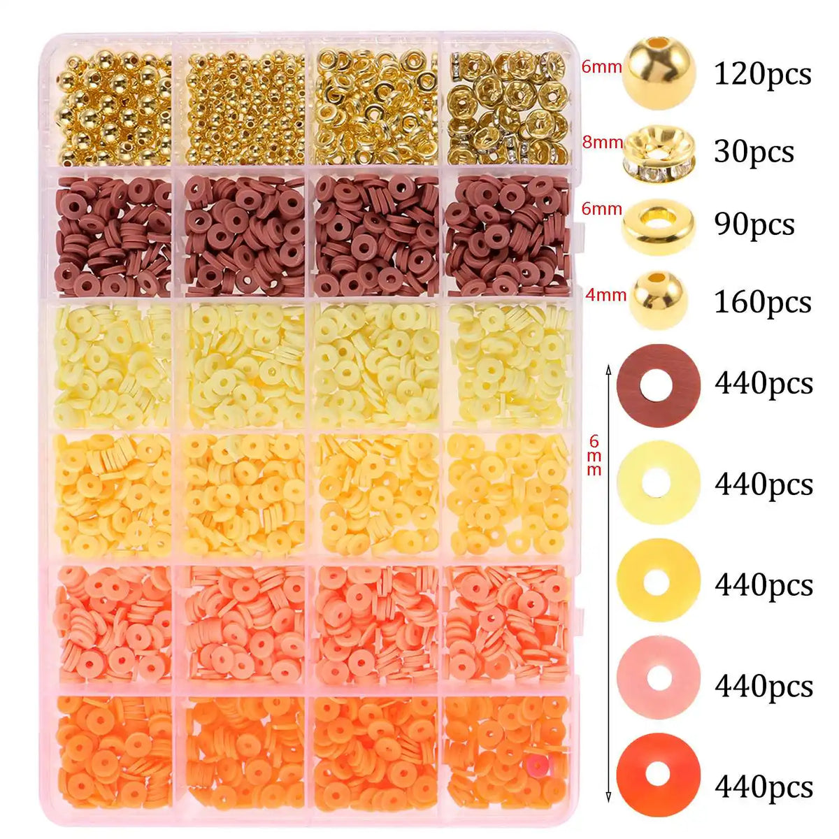 A plastic tray filled with various colors of clay and alphabet beads for DIY jewelry making