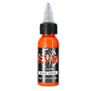 A bottle of bright orange tattoo ink for permanent makeup and body art