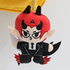 A plush pendant doll of a red-haired character with black horns and a dark outfit.