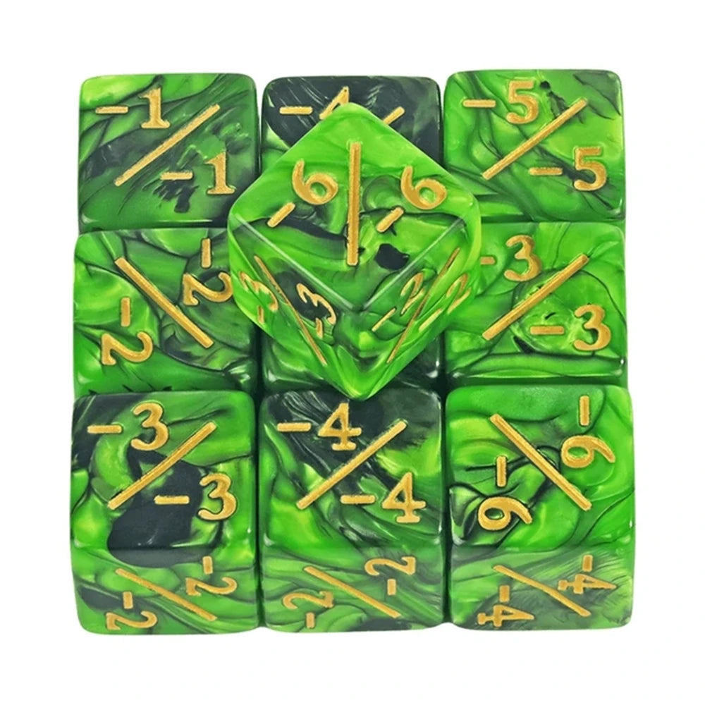 Un jeu de dix dés à six faces verts et noirs pour jeux de société