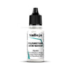A bottle of Vallejo Polyurethane Satin Varnish with a black dropper cap and white label.