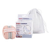 A box and a white fabric bag of baby earmuffs for hearing protection.
