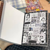 An open sticker book featuring various retro showa style designs and illustrations.