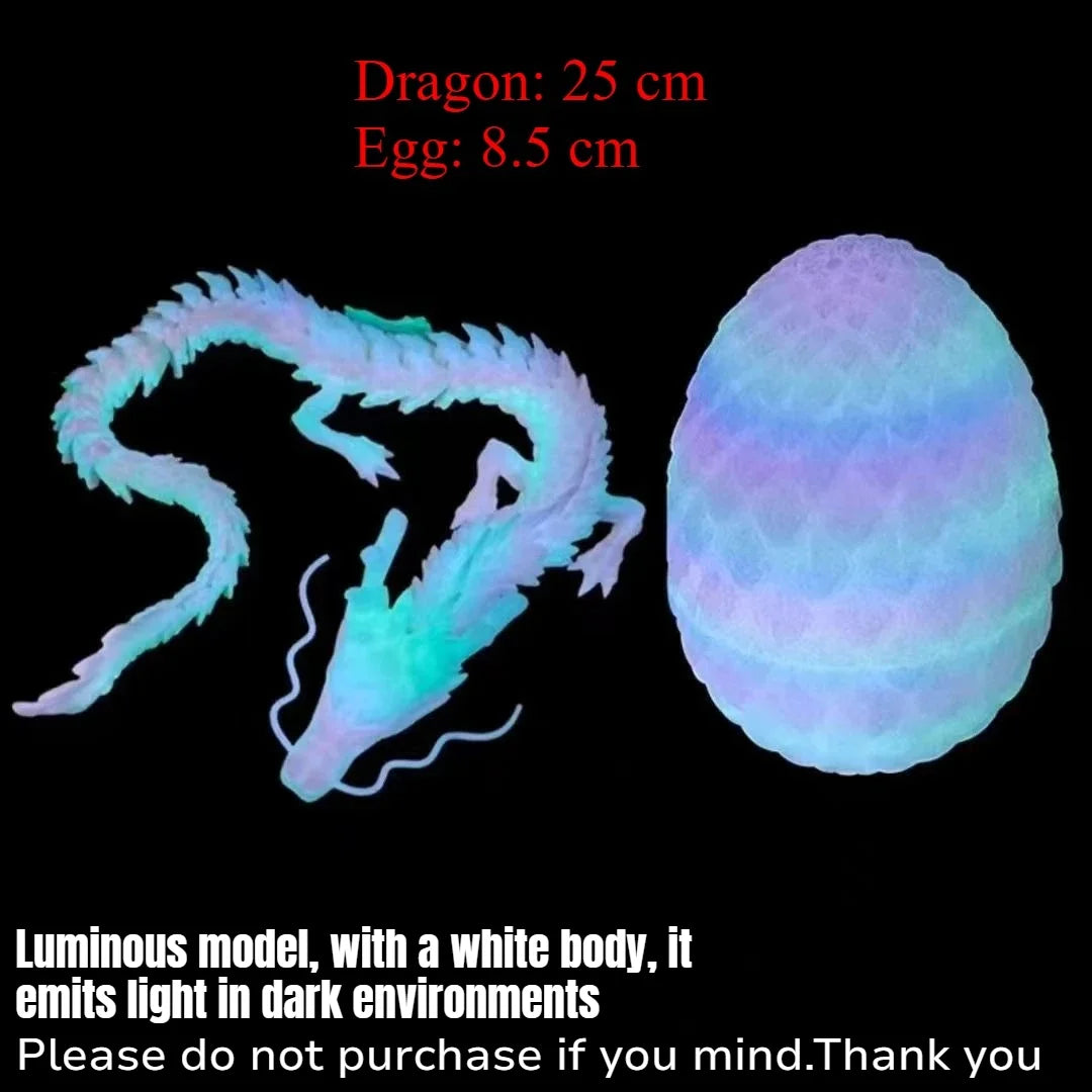 Dragon articulé translucide, corps blanc émettant de la lumière dans les environnements sombres.