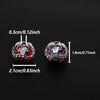 A pair of silver star rhinestone acrylic beads for jewelry making shown with dimensions.