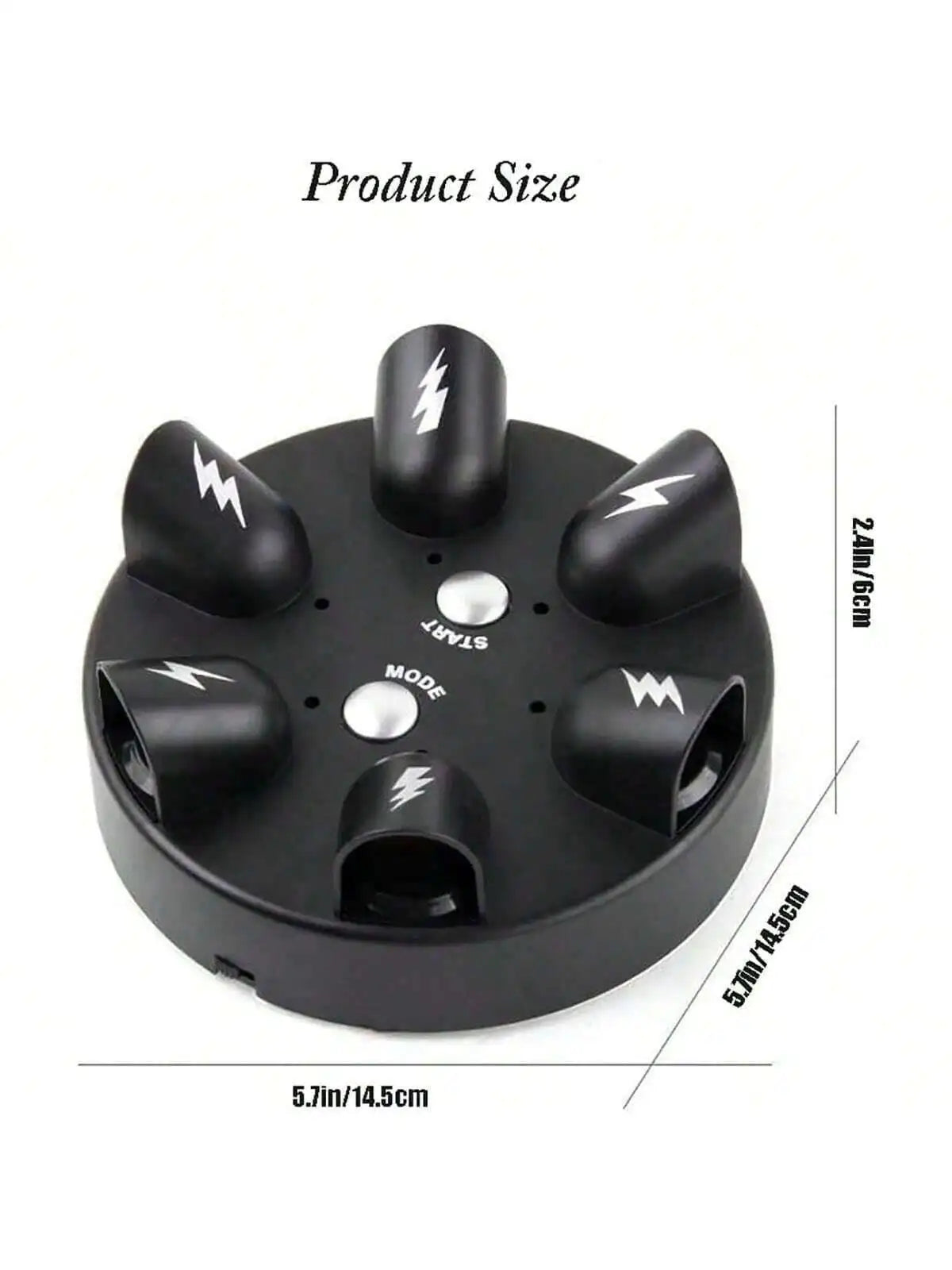 A black electric shock party game featuring six fingers and a start mode button.