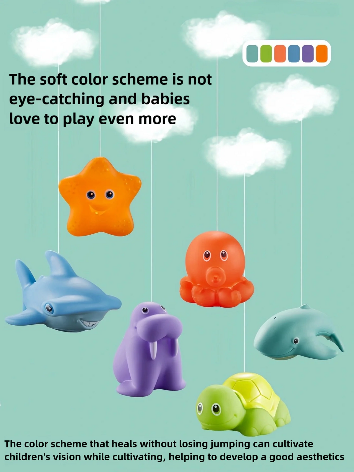 Turtle Water Play Bath Toy Set with Net and Squeeze Animals