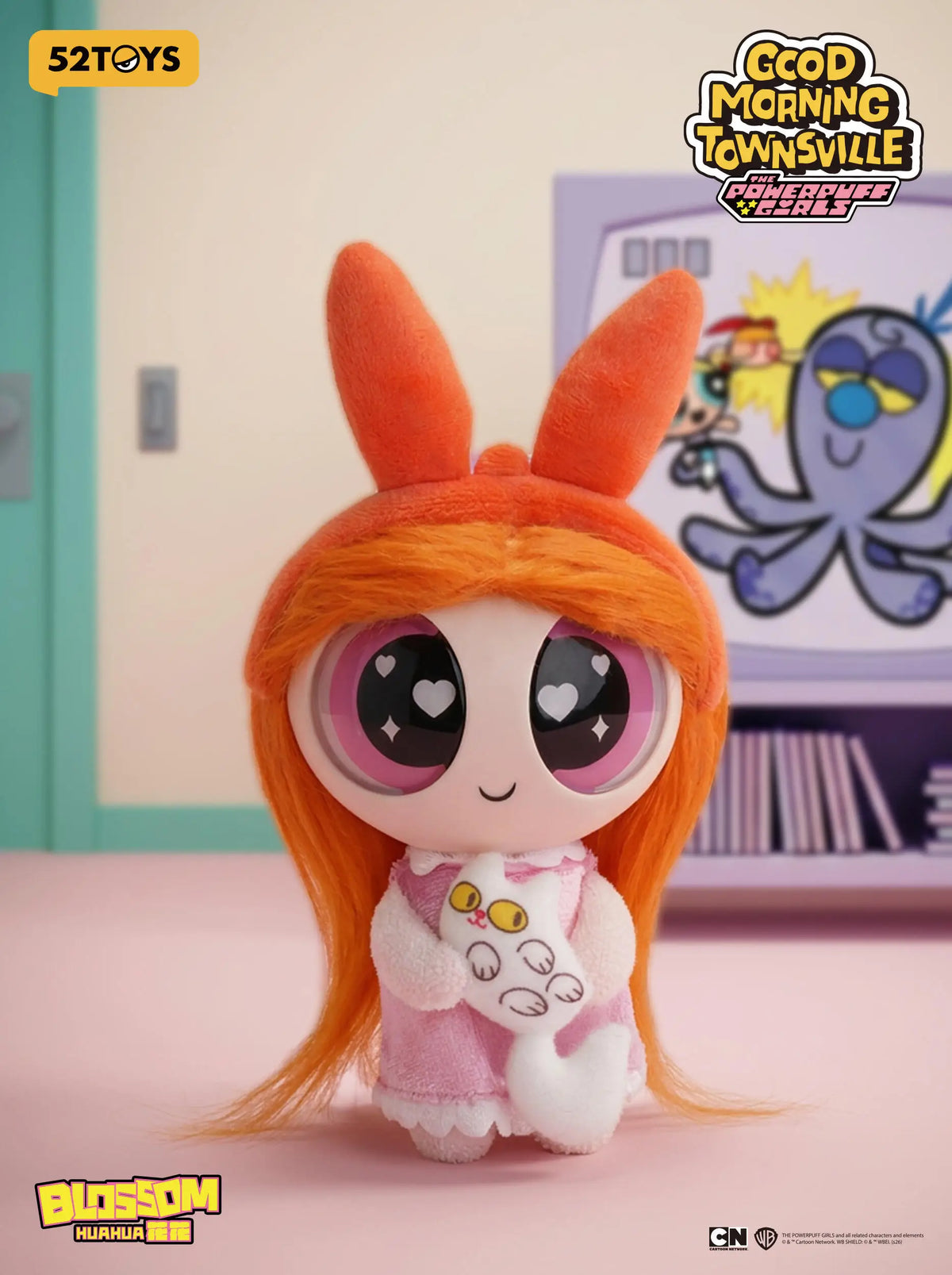 A collectible figure of Blossom from The Powerpuff Girls, featuring orange hair and pink clothing.