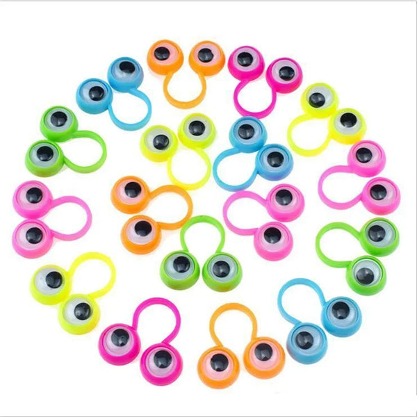 A collection of 100 colorful finger puppet toys for children, featuring various shapes and colors.