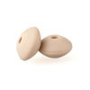 Two smooth, light beige silicone lentil beads shaped like an abacus for jewelry making.