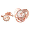 Rose gold bling baby pacifier clip with silicone holder featuring a letter A