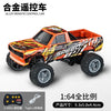 A bright orange and black 1:64 scale alloy remote control monster truck for off-road drifting.