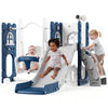 7-in-1 Toddler Slide and Swing Play Set with Basketball Hoop & Castle Playhouse