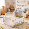 A foldable pop-up play tent featuring woodland animal designs for children.