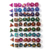 A set of seven polyhedral acrylic dice in various colors and shapes for tabletop role-playing games
