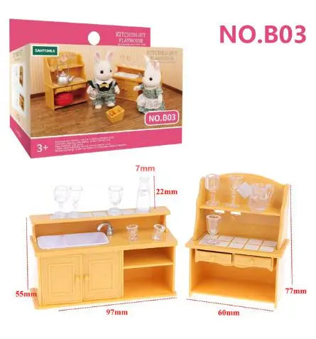 Forest Animal Miniature Dollhouse Furniture Set – 1/12 Scale Bedroom, Kitchen & Bathroom Decor