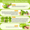 Step-by-step guide showing the mold installation process for a DIY badge maker kit.