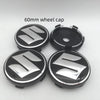 Four 60mm Suzuki wheel cap components including a hub and two caps.