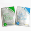 Two silver bags of art clay are shown, packaged for crafting jewelry.