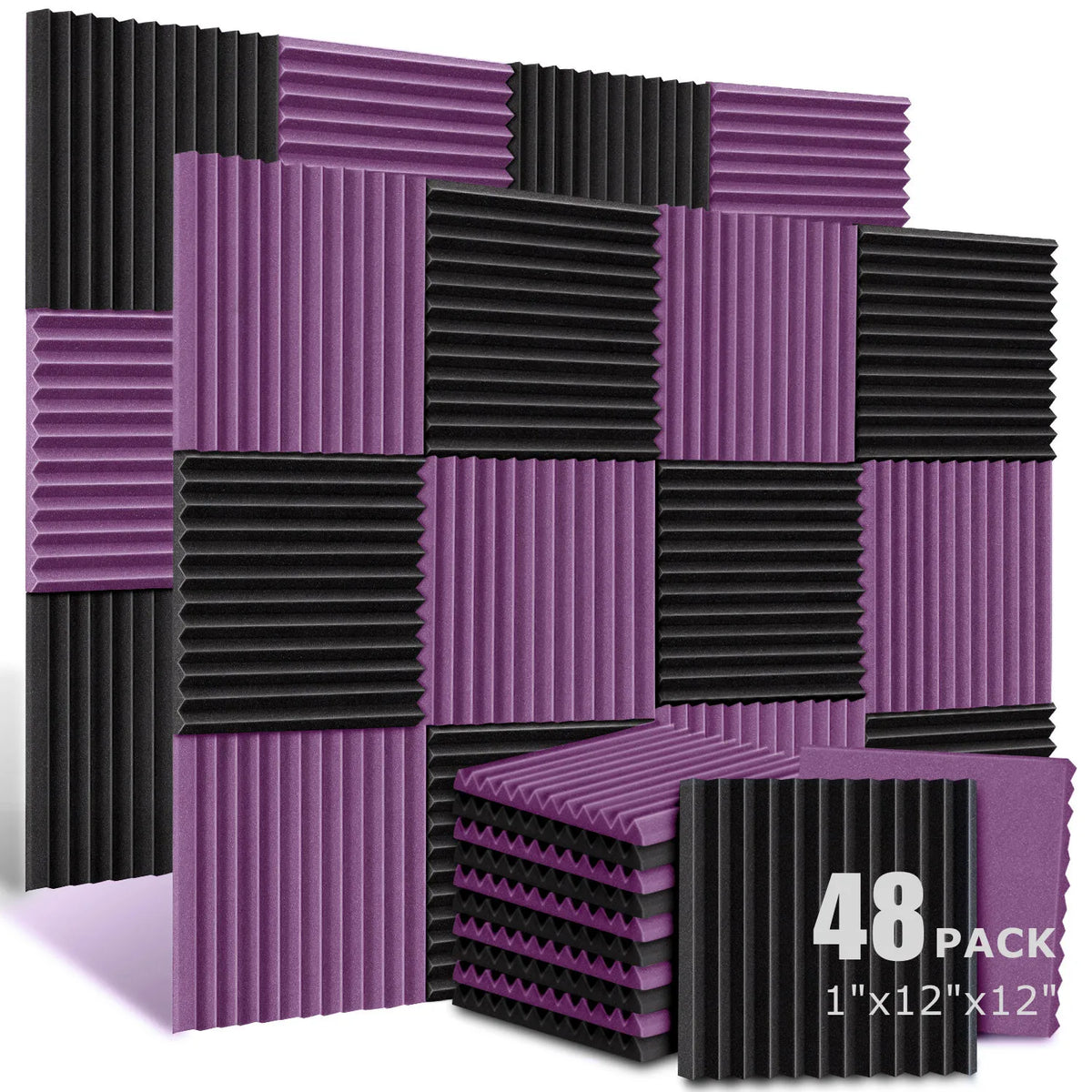Acoustic Foam Panels (48-Pack) – 1" x 12" x 12" Soundproofing Wedges for Studio & Home